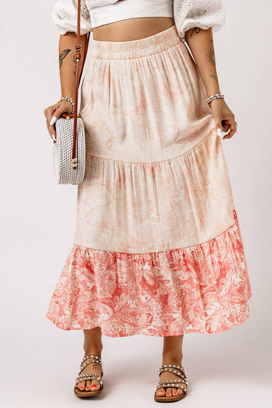 Floral Print Ruffle Hem Skirt