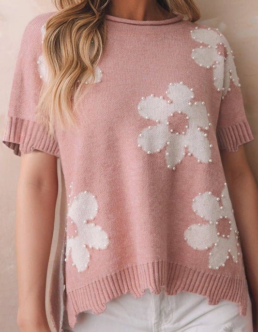 Pearled Flower Sweater