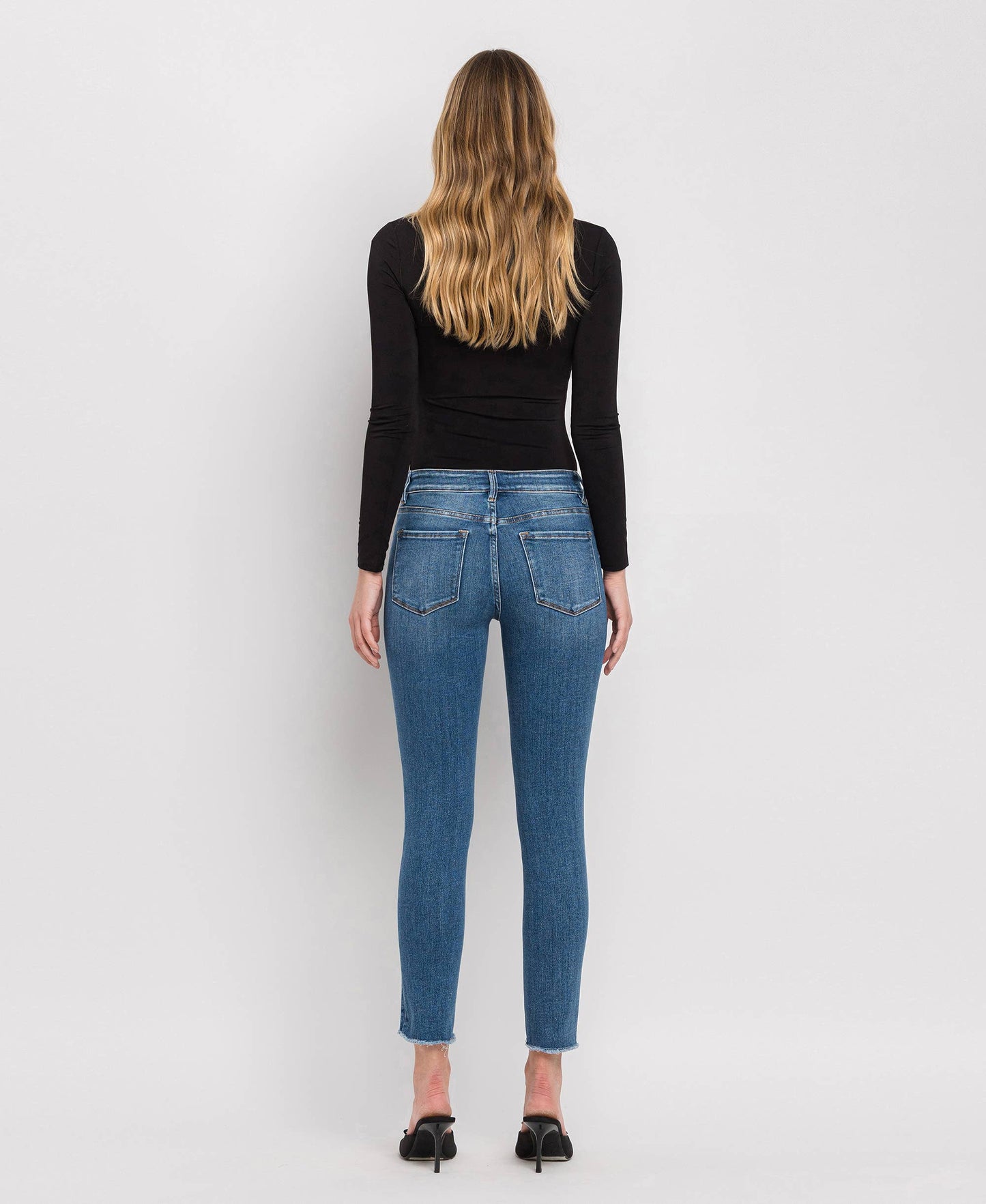 MID RISE RAW HEM CROP SKINNY JEANS V2159M