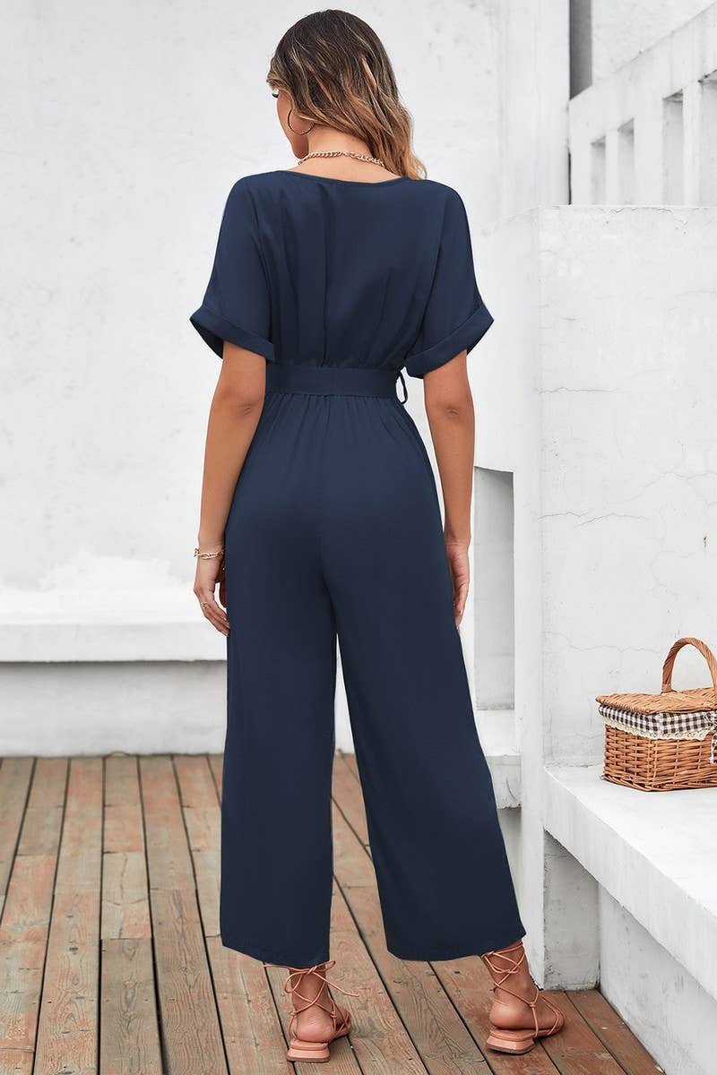 V Neck Tie Jumpsuit