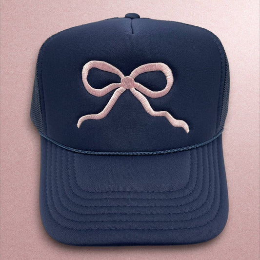 Navy Pink Bow Trucker