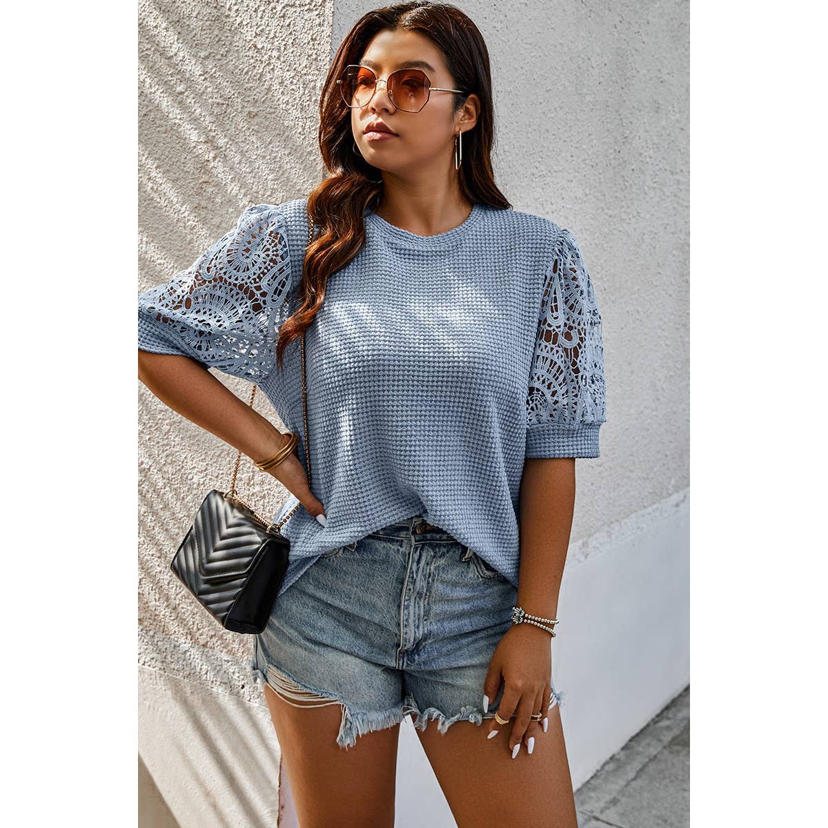 Knit Color Block Lace Shirt