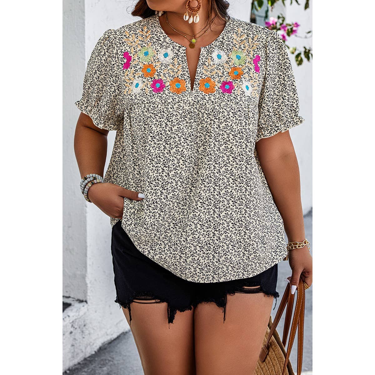 Floral Print V Neck Top