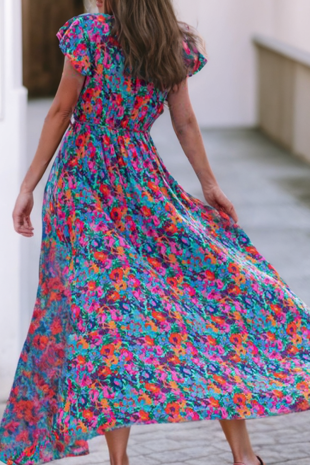 Floral V Neck Wrap Dress