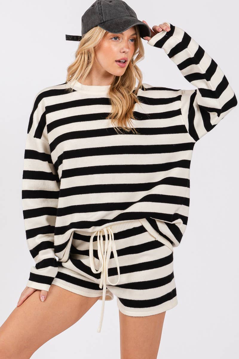 STRIPED SWEATER LONG SLEEVE AND SHORTS SET