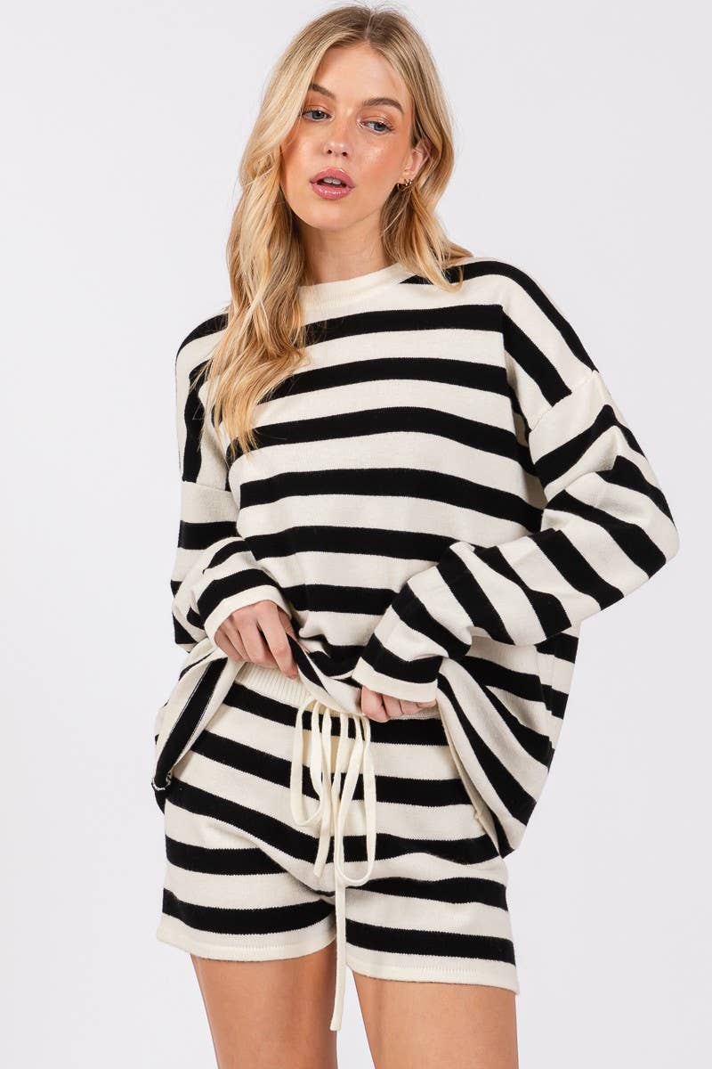 STRIPED SWEATER LONG SLEEVE AND SHORTS SET