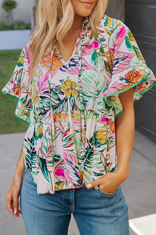 Tropical Floral Print Blouse