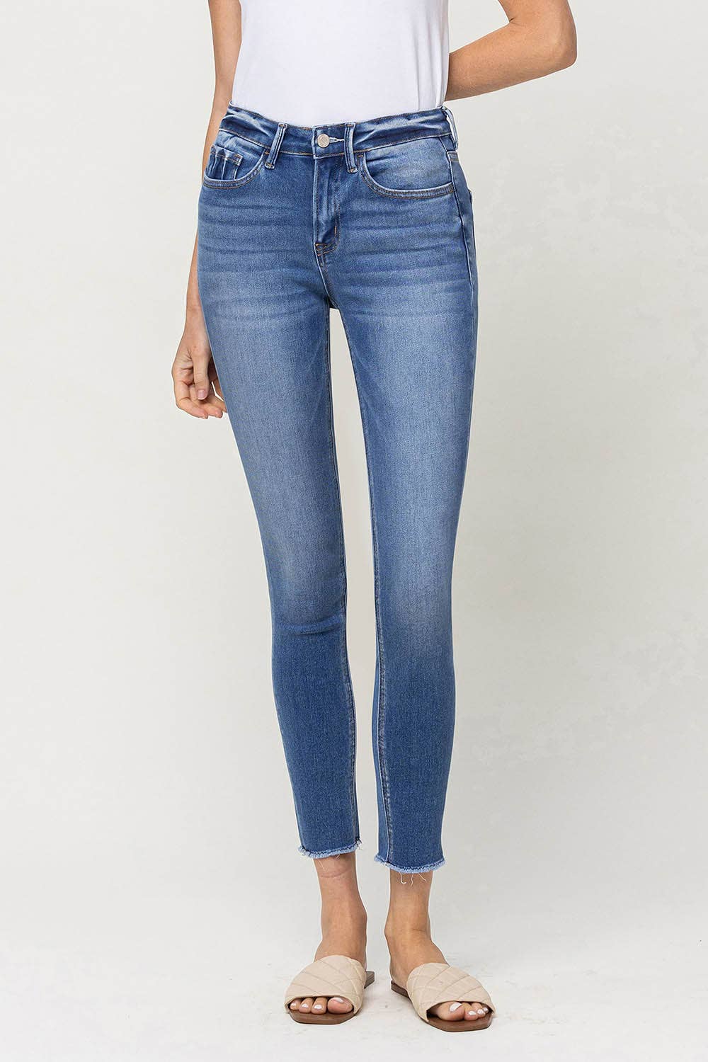 MID RISE RAW HEM CROP SKINNY JEANS V2159M