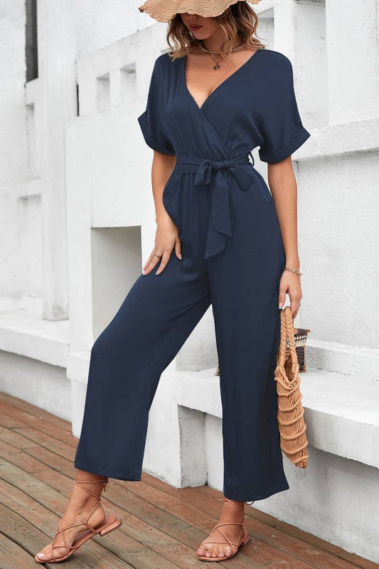 V Neck Tie Jumpsuit